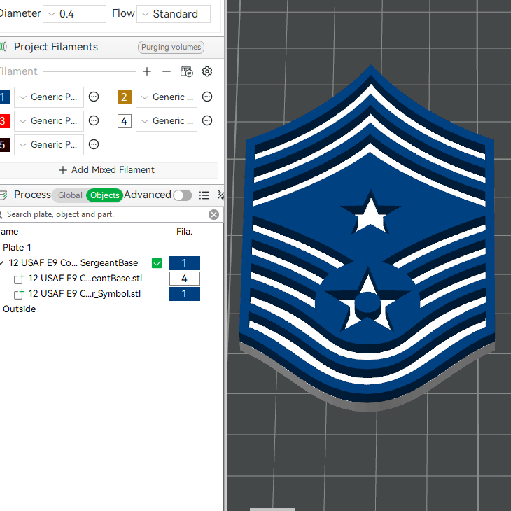 US Air Force USAF E9 1st Sergeant, E9 Chief Master Sergeant, E9 Command Chief Master Sergeant Rank Insignia Emblem 3D STL Files 3D Printing Using 3D Printer Machines