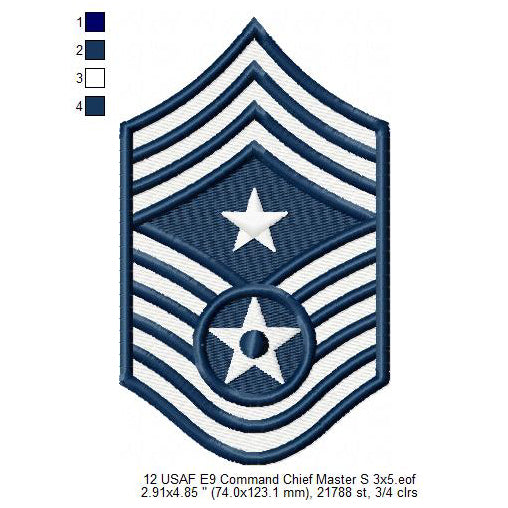 US Air Force USAF E9 Command Chief Master Sergeant Military Insignia Symbols Emblems Patches Machine Embroidery Digitized Design Files