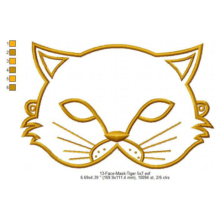Tiger Face Eye Mask Machine Embroidery Digitized Design Files – Ten ...