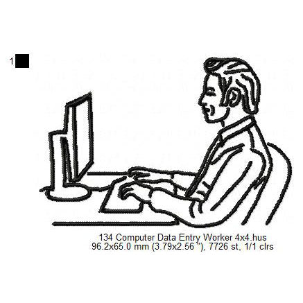 Computer Operator Programmer Line Art Machine Embroidery Digitized Design Files