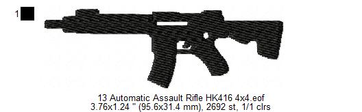 USA Popular Weapons Guns Rifles Silhouette Shadow Machine Embroidery Digitized Design Files | Dst | Pes | Hus | VP3 (Copy)