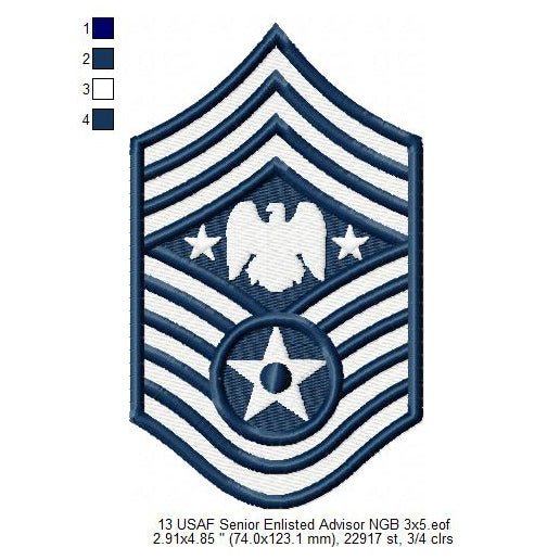 US Air Force USAF Senior Enlisted Advisor for the National Guard Bureau Military Insignia Symbols Emblems Patches Machine Embroidery Digitized Design Files