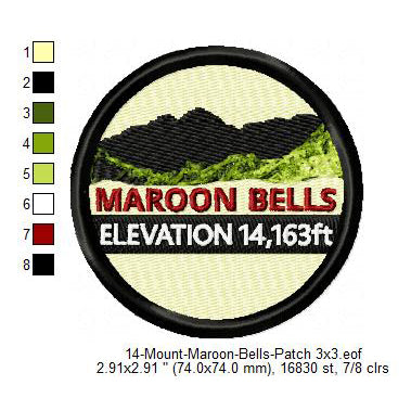 Mount Maroon Bells Mountains Merit Badge Machine Embroidery Digitized Design Files