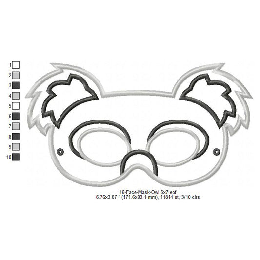 Owl Face Eye Mask Machine Embroidery Digitized Design Files