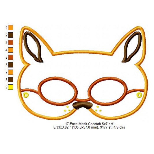 Cheetah Face Eye Mask Machine Embroidery Digitized Design Files