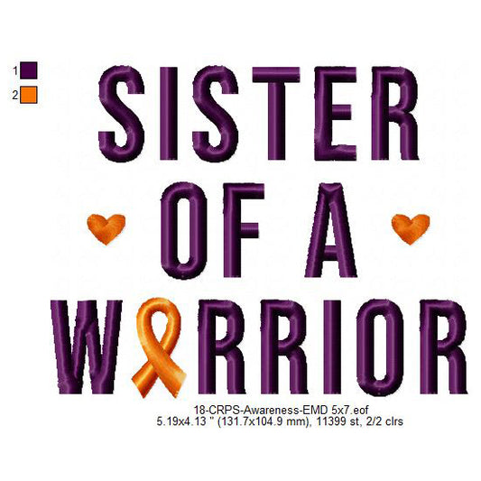 Sister of a Warrior Hand CRPS Awareness Slogans Machine Embroidery Digitized Design Files