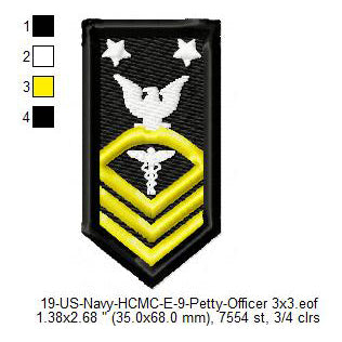 US Navy HCMC Hospital Corpsman E-9 Petty Officer Insignia Patch Machine Embroidery Digitized Design Files