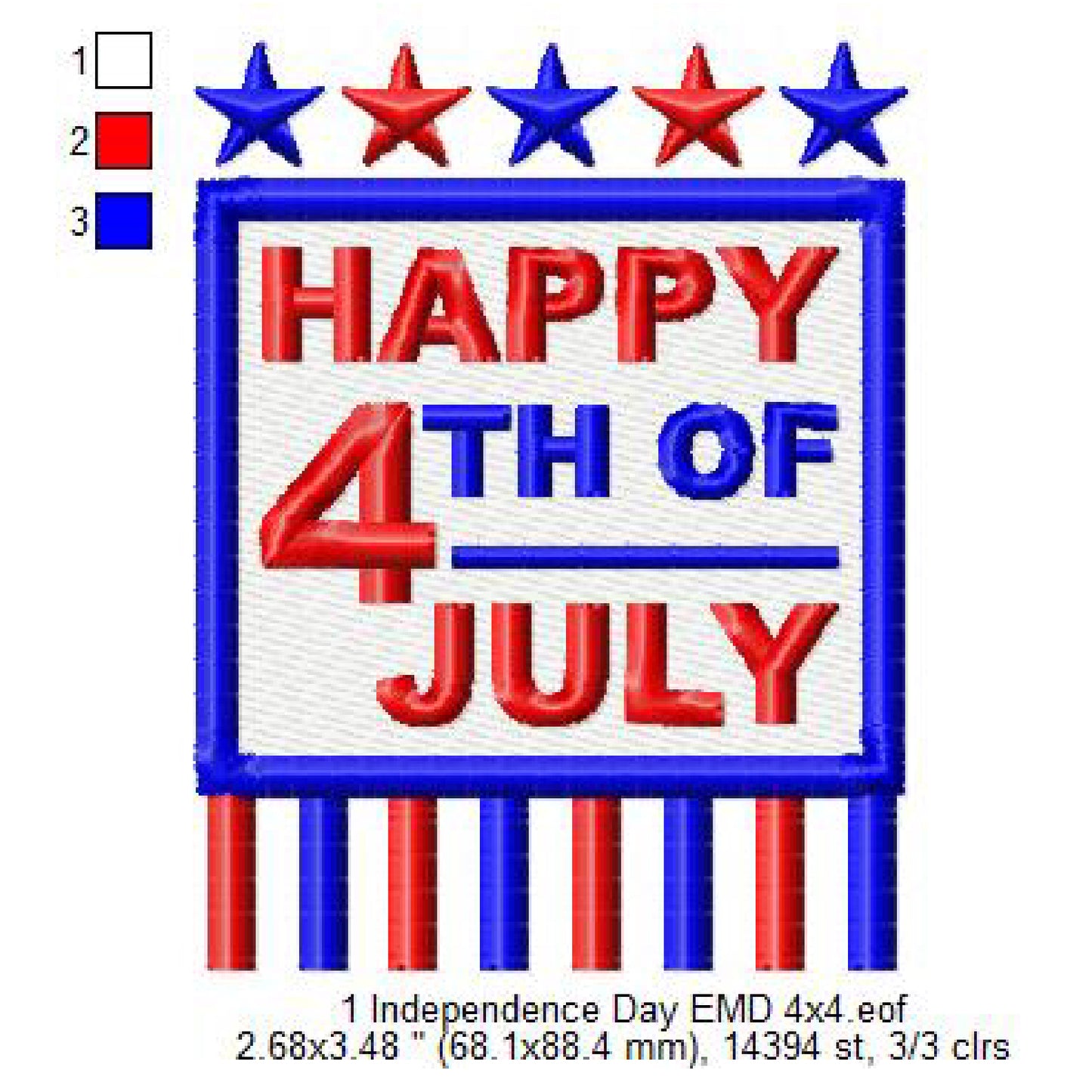 USA Independence Day Happy 4th of July Machine Embroidery Digitized Design Files | Dst | Pes | Hus | VP3