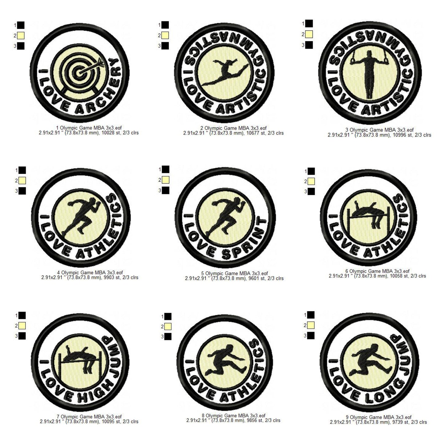 Olympic Sports Artistic Gymnastic Athletics Sprint High Long Jump Archery Silhouette Machine Embroidery Digitized Design Files
