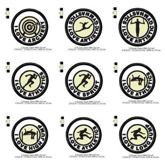 Olympic Sports Artistic Gymnastic Athletics Sprint High Long Jump Archery Silhouette Machine Embroidery Digitized Design Files