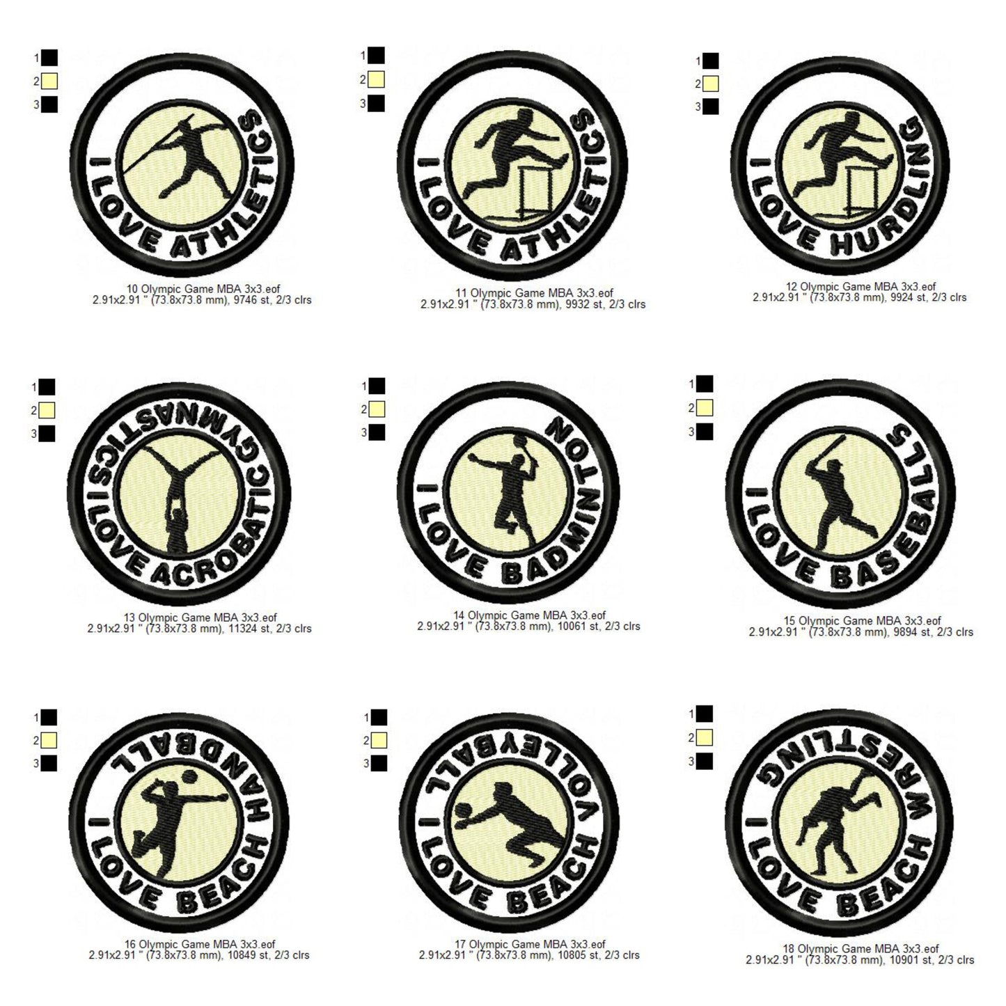 Olympic Sports Athletics Hurdling Acrobatic Gymnastics Badminton Baseball5 Beach Handball Volleyball Wrestling Silhouette Machine Embroidery Digitized Design Files
