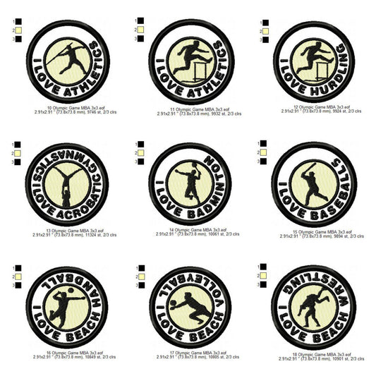 Olympic Sports Athletics Hurdling Acrobatic Gymnastics Badminton Baseball5 Beach Handball Volleyball Wrestling Silhouette Machine Embroidery Digitized Design Files