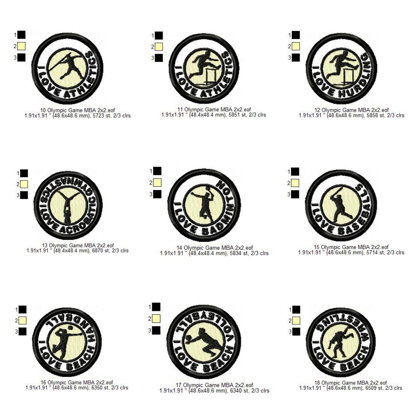 Olympic Sports Athletics Hurdling Acrobatic Gymnastics Badminton Baseball5 Beach Handball Volleyball Wrestling Silhouette Machine Embroidery Digitized Design Files