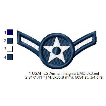US Air Force USAF E2 Airman Insignia Military Insignia Symbols Emblems Patches Machine Embroidery Digitized Design Files