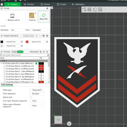 US Navy Cryptologic Technician 2nd Class CT2 Petty Officer Insignia Emblem Symbols 3D STL Files For 3D Printing Using 3D Printer Machines
