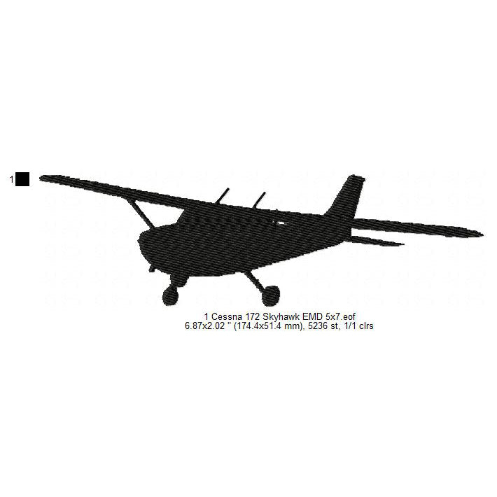 Cessna 172 Skyhawk, T-6 Texan, Th-73 Thrasher, T-54 Marlin US Navy Aircrafts Silhouette Set Machine Embroidery Digitized Design Files
