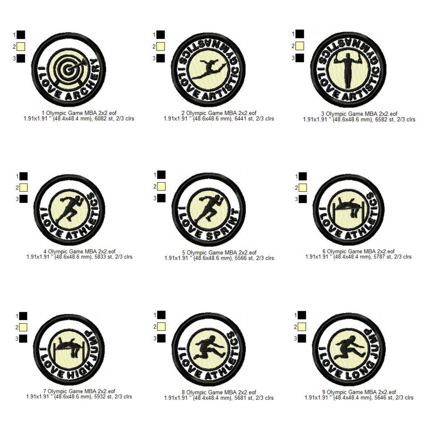 Olympic Sports Artistic Gymnastic Athletics Sprint High Long Jump Archery Silhouette Machine Embroidery Digitized Design Files