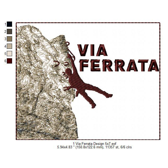 Via Ferrata Rock Mountain Climbing Hiking Hill Trekking Hikers Silhouette Machine Embroidery Digitized Design Files