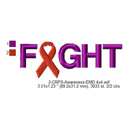 Hand CRPS Awareness Fight Ribbon Slogans Machine Embroidery Digitized Design Files