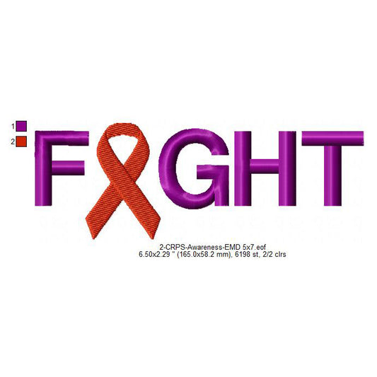 Hand CRPS Awareness Fight Ribbon Slogans Machine Embroidery Digitized Design Files