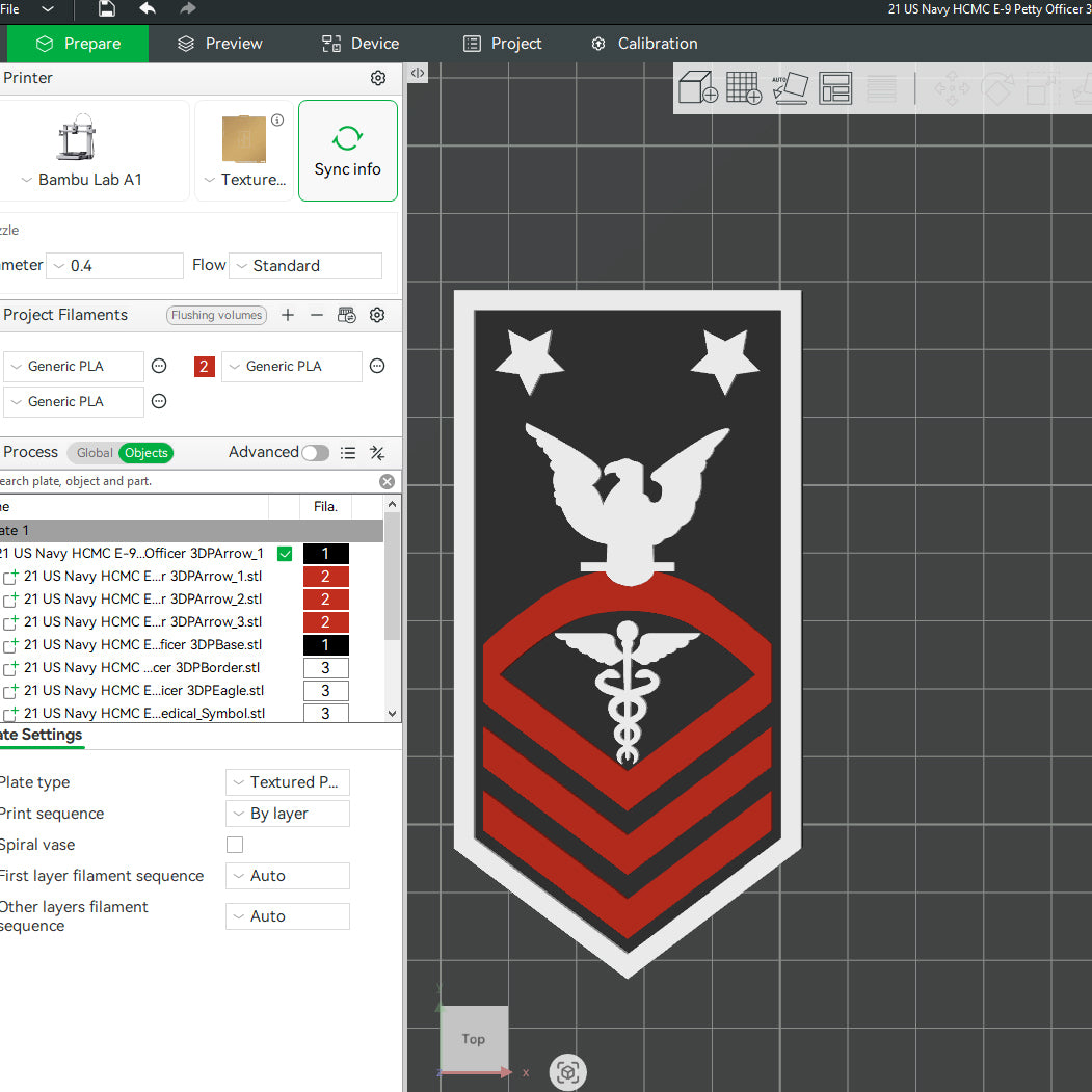 US Navy HCMC E-9 Petty Officer Insignia Emblem Symbols 3D STL Files For 3D Printing Using 3D Printer Machines