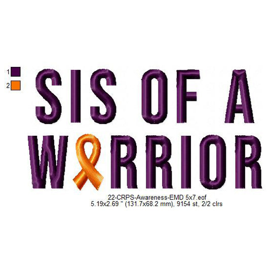 Sis of a Warrior Hand CRPS Awareness Slogans Machine Embroidery Digitized Design Files