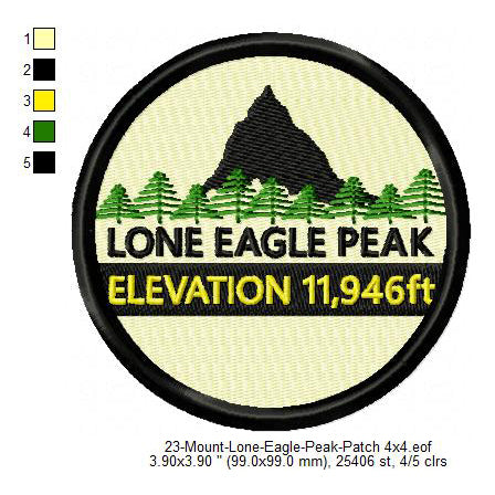 Mount Lone Eagle Peak Mountains Merit Badge Machine Embroidery Digitized Design Files