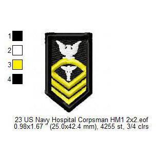 US Navy Hospital Corpsman HM1 Petty Officer Insignia Patch Machine Embroidery Digitized Design Files
