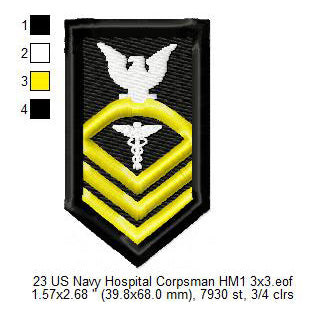 US Navy Hospital Corpsman HM1 Petty Officer Insignia Patch Machine Embroidery Digitized Design Files