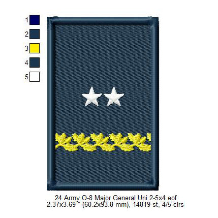 US Army O-8 Major General Mess Uniform Insignia Symbols Emblems Patches Machine Embroidery Digitized Design Files