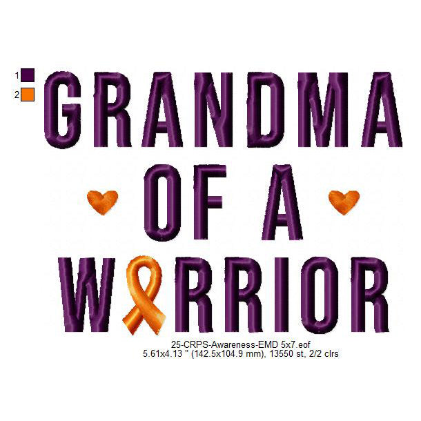 Grandma of a Warrior Hand CRPS Awareness Slogans Machine Embroidery Digitized Design Files