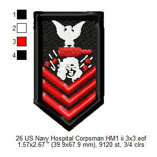 US Navy Hospital Corpsman HM1 Petty Officer Insignia Patch Machine Embroidery Digitized Design Files
