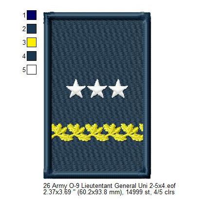 US Army  O-9 Lieutenant General Mess Uniform Insignia Symbols Emblems Patches Machine Embroidery Digitized Design Files