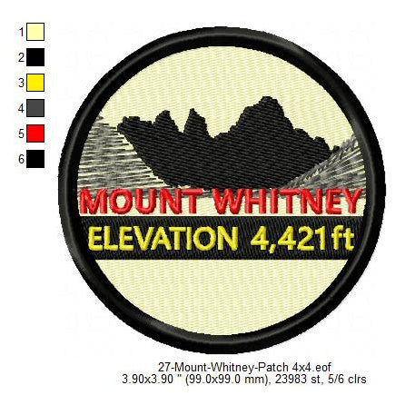 Mount Whitney Mountains Merit Badge Machine Embroidery Digitized Design Files
