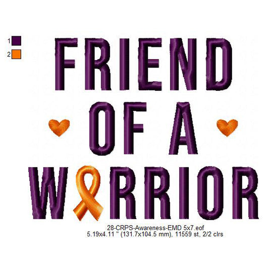 Friend of a Warrior Hand CRPS Awareness Slogans Machine Embroidery Digitized Design Files