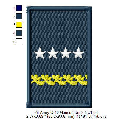 US Army O-10 General Mess Uniform Insignia Symbols Emblems Patches Machine Embroidery Digitized Design Files