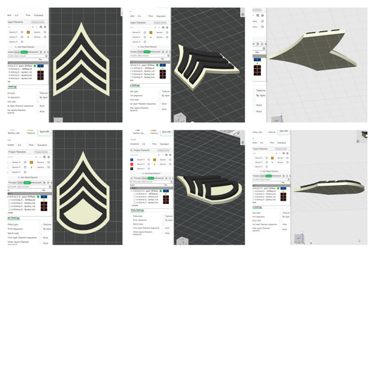 US Army Military E-5 Sergeant E-6 Staff Sergeant Officer Insignia Emblem Symbols 3D STL Files For 3D Printing Using 3D Printer Machines