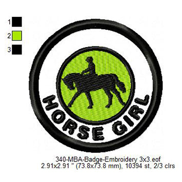 Horse Girl Merit Adulting Badge Machine Embroidery Digitized Design Files