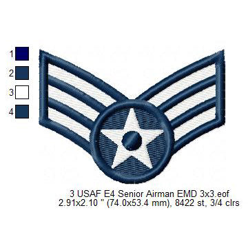 US Air Force USAF E4 Senior Airman Military Insignia Symbols Emblems Patches Machine Embroidery Digitized Design Files
