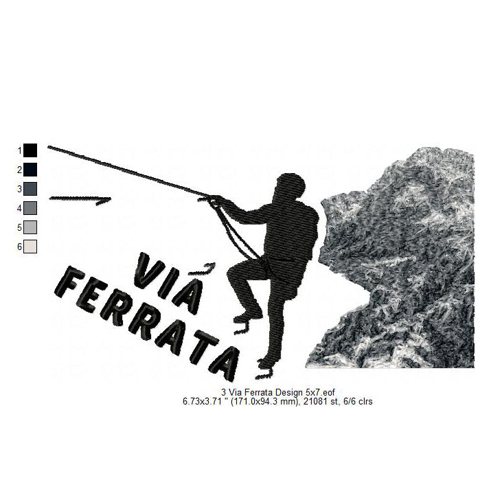 Via Ferrata Rock Mountain Climbing Hiking Hill Trekking Hikers Silhouette Machine Embroidery Digitized Design Files