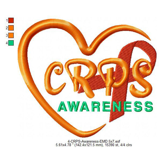 Hand CRPS Awareness Heart Machine Embroidery Digitized Design Files