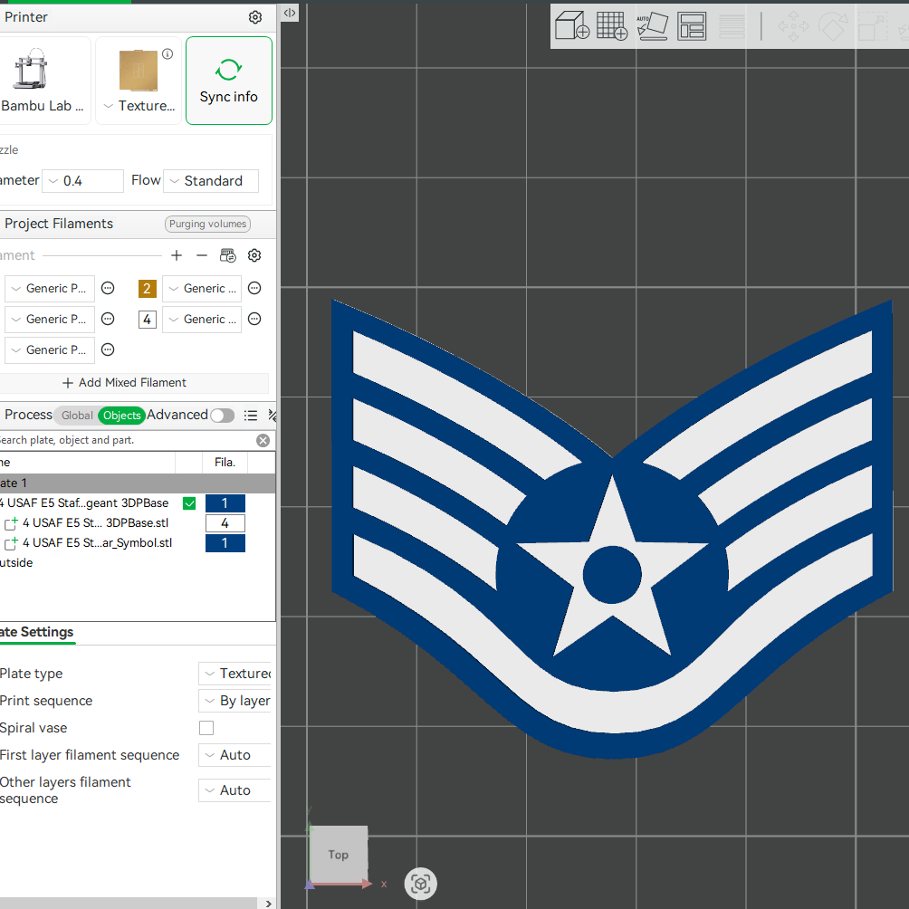 US Air Force USAF E5 Staff Sergeant,  E6 Technical Sergeant, E7 1st Sergeant Rank Insignia Emblem 3D STL Files For 3D Printing Using 3D Printer Machines