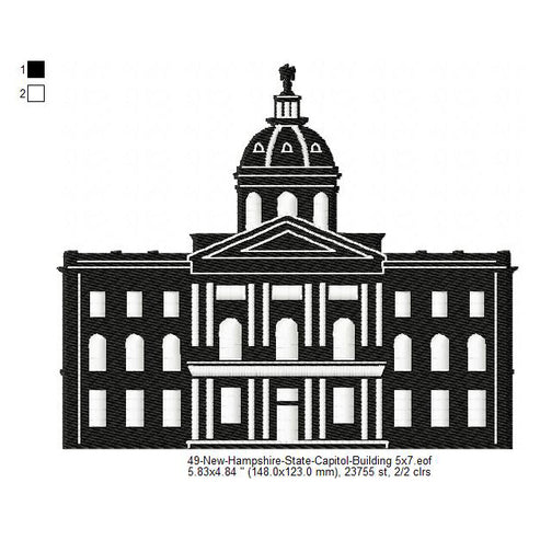 New Hampshire State Capitol Building Silhouette Machine Embroidery Dig – Ten Needle Design
