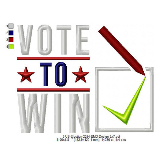 Vote To Win USA Election Machine Embroidery Digitized Design Files