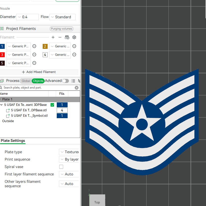 US Air Force USAF E5 Staff Sergeant,  E6 Technical Sergeant, E7 1st Sergeant Rank Insignia Emblem 3D STL Files For 3D Printing Using 3D Printer Machines