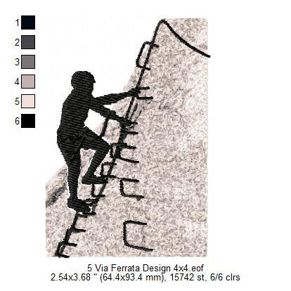 Via Ferrata Rock Mountain Climbing Hiking Hill Trekking Hikers Silhouette Machine Embroidery Digitized Design Files