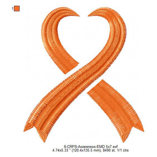 Hand CRPS Awareness Heart Ribbon Machine Embroidery Digitized Design Files