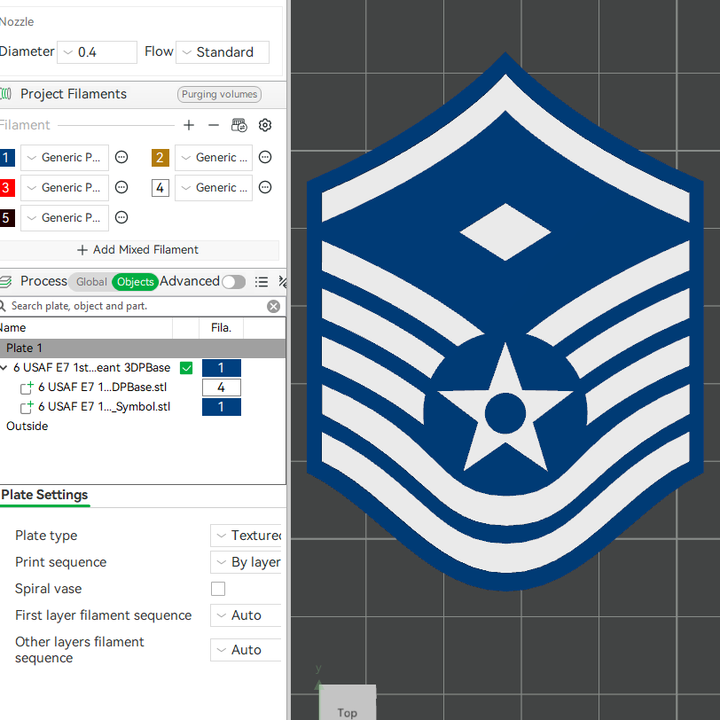 US Air Force USAF E5 Staff Sergeant,  E6 Technical Sergeant, E7 1st Sergeant Rank Insignia Emblem 3D STL Files For 3D Printing Using 3D Printer Machines
