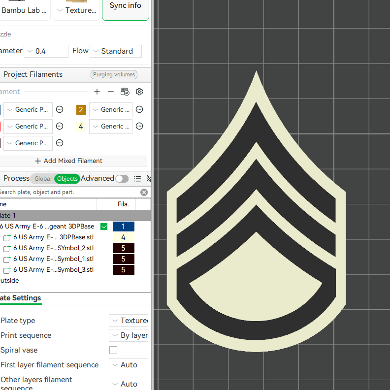 US Army Military E-5 Sergeant E-6 Staff Sergeant Officer Insignia Emblem Symbols 3D STL Files For 3D Printing Using 3D Printer Machines