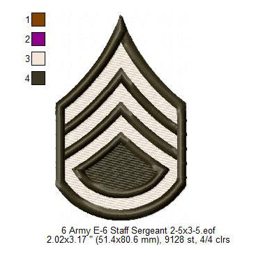 US Army E-5 Sergeant E-6 Staff Sergeant Insignia Symbols Emblems Patches Machine Embroidery Digitized Design Files
